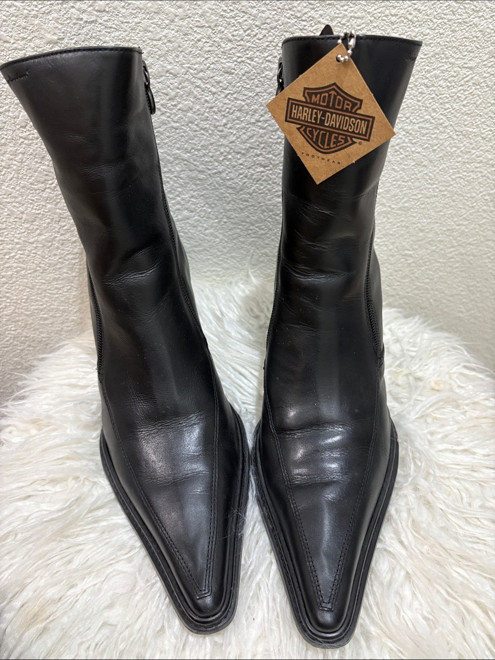 Harley-Davidson Black Point Toe Leather Ankle Boots